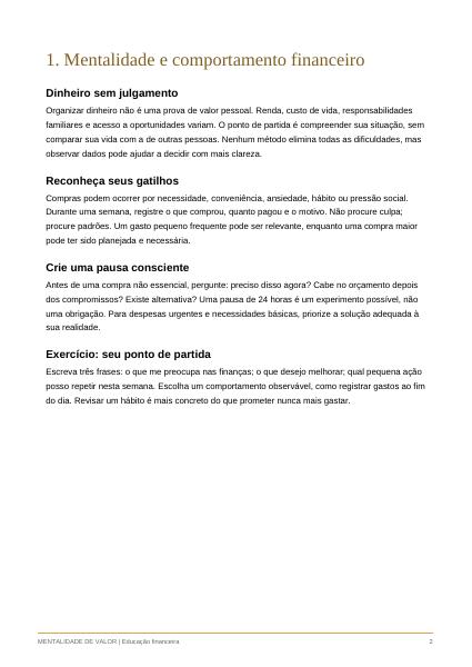 Página interna real com o capítulo Mentalidade e comportamento financeiro.